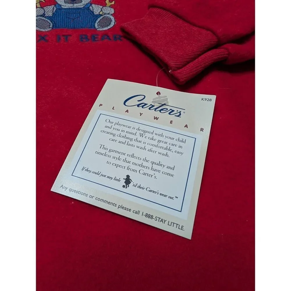 Vintage Carter’s Playwear “Fix It Bear” Sweatshirt | NOS w/ Tags | 12–18 Months